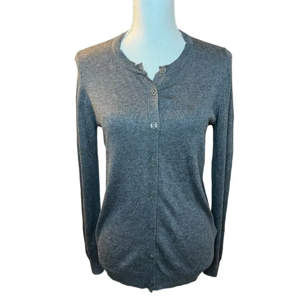 Nicole miller gray cardigan sweater preppy workwear academia size small